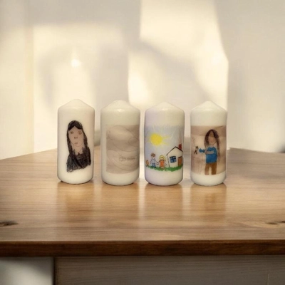 Candle with Child's Drawing