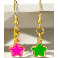 Pink and Green Star Earrings
