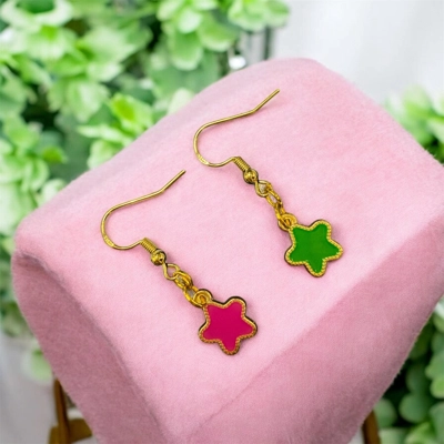 Pink and Green Star Earrings