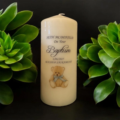 Personalised Teddy Christening Candle