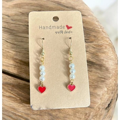Red Heart Pearl Earrings