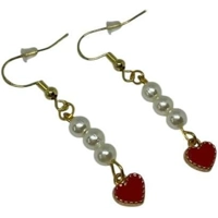 Red Heart Pearl Earrings