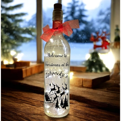 Welcome to Christmas at ours Personalised Wine Bottle Light