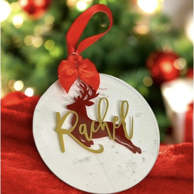 Personalised Christmas Bauble with Name – Acrylic Stag Orn..
