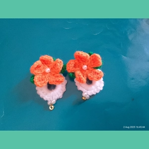 Petal Bloom Crochet Brooch – Orange & White