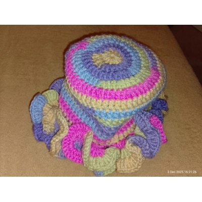 Ruffled Spiral Crochet Hat – Handmade Multicolour Statemen..