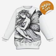 Girls Enchanted Blossom Fairy Tattoo Line Art Hoodie