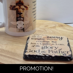 Lion and the Lamb mug and  Slate Set