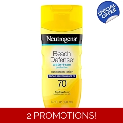 Neutrogena Sunscreen Lotion Beach Defense SPF 70, Face & Body Sunscreen, Broad..