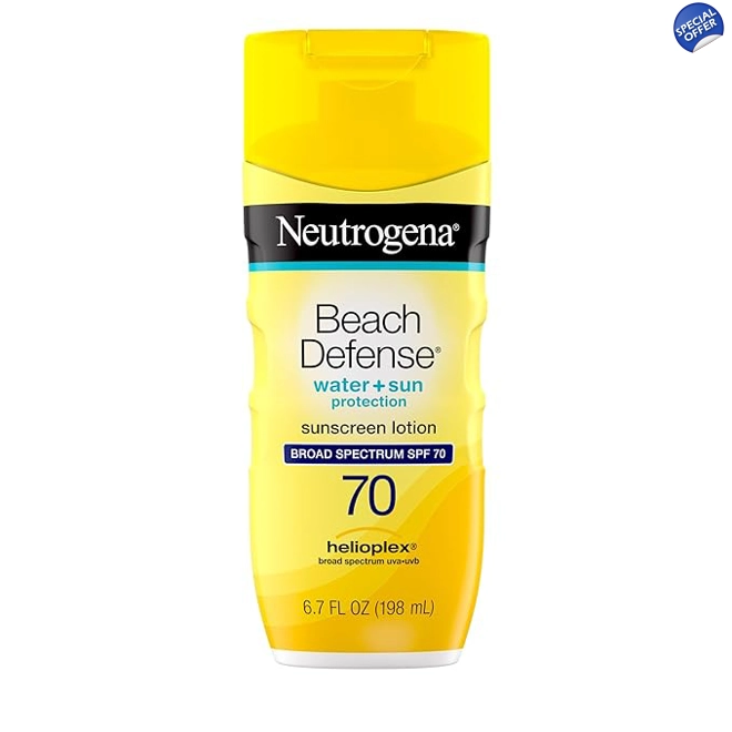 product Image for Neutrogena Sunscreen Lotion Beach Defense SPF 70, Face & Body Sunscreen, Broad Spectrum, Fast Absorb