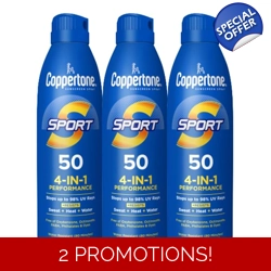 Coppertone Sport Sunscreen Spray SPF 50, Pack of 3, 5.5 Oz Bottles | Sweat, He..