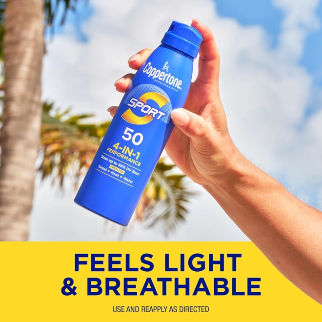 Additional Image for Coppertone Sport Sunscreen Spray SPF 50, Pack of 3, 5.5 Oz Bottles | Sweat, Heat and Water Resistant
