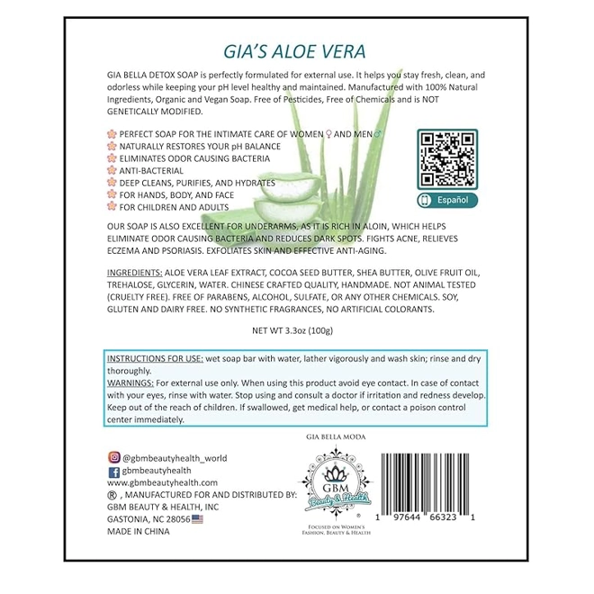 Additional Image for GIA BELLA Detox Soap - Natural Cleansing Bar with Aloe Vera Extract –Purifies and Hydrate your Skin