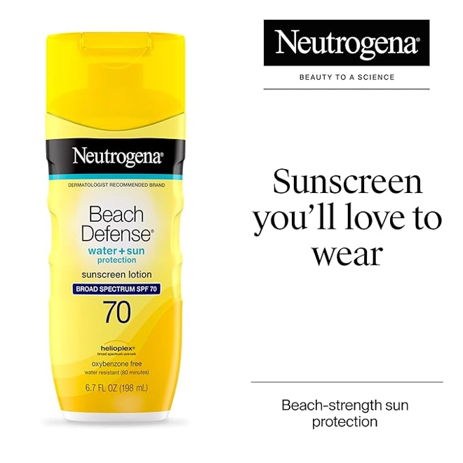 Additional Image for Neutrogena Sunscreen Lotion Beach Defense SPF 70, Face & Body Sunscreen, Broad Spectrum, Fast Absorb