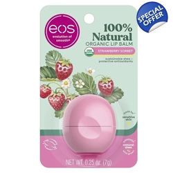 eos 100% Natural & Organic Lip Balm- Strawberry Sorbet, All-Day Moisture, Derm..