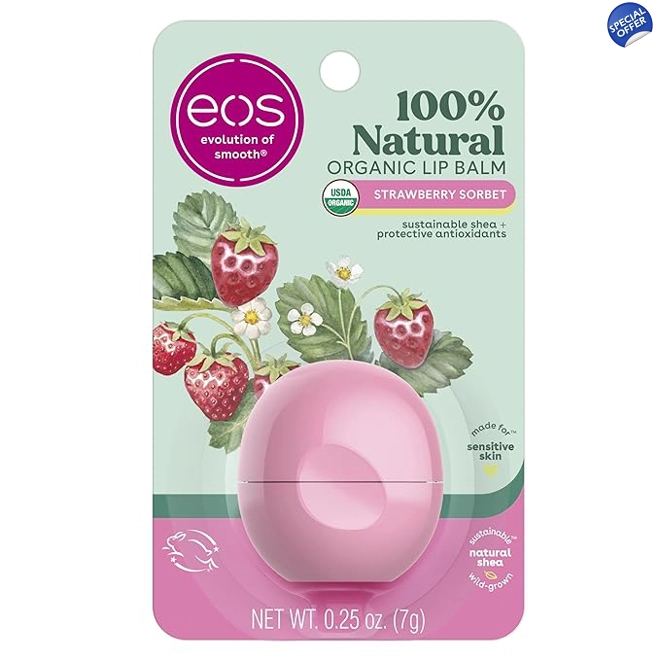 product Image for eos 100% Natural & Organic Lip Balm- Strawberry Sorbet, All-Day Moisture, Dermatologist Recommended