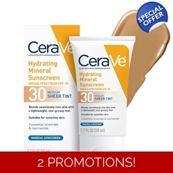 CeraVe Hydrating Mineral Sunscreen SPF 30 with Sheer Tint, Medium | Tinted Min..