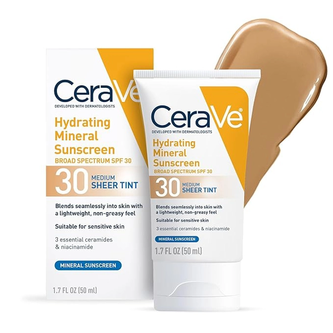 Additional Image for CeraVe Hydrating Mineral Sunscreen SPF 30 with Sheer Tint, Medium | Tinted Mineral Sunscreen with Zi
