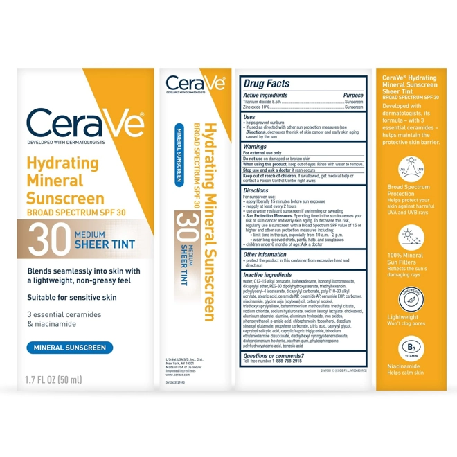 Additional Image for CeraVe Hydrating Mineral Sunscreen SPF 30 with Sheer Tint, Medium | Tinted Mineral Sunscreen with Zi