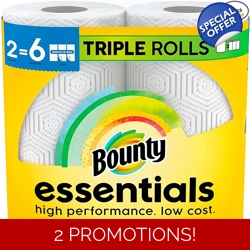 Bounty Essentials Select-A-Size Paper Towels, White, 2 Triple Rolls = 6 Regula..