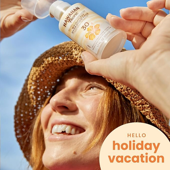 Additional Image for Hawaiian Tropic Weightless Hydration Face Sunscreen SPF 30, 1.7oz | Travel Size | Beach Essentials |