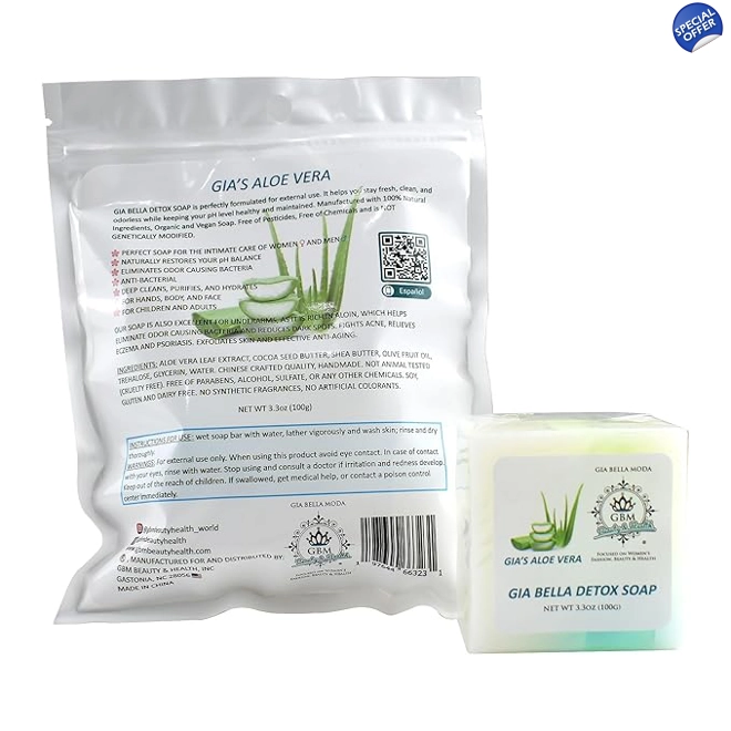 product Image for GIA BELLA Detox Soap - Natural Cleansing Bar with Aloe Vera Extract –Purifies and Hydrate your Skin