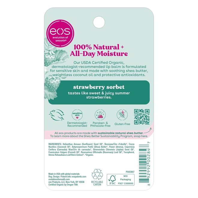 Additional Image for eos 100% Natural & Organic Lip Balm- Strawberry Sorbet, All-Day Moisture, Dermatologist Recommended