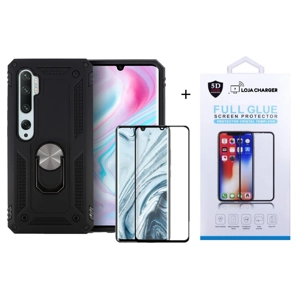 Kit Película de Vidro Lojacharger 11D Full Cover + Capa 4X1 Military Defender p/ Xiaomi mi note 10 / mi note 10 PRO - Anti-Choque