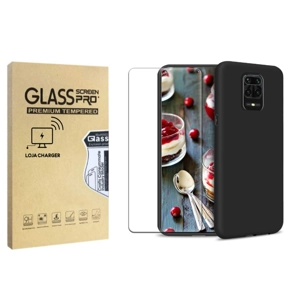 Kit Película de Vidro Temperado + Capa Silicone Líquido LOJACHARGER p/ Xiaomi Redmi Note 9s - Preto