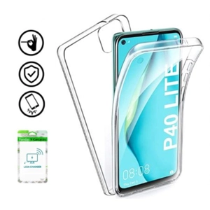 Capa de Silicone Lojacharger p/ Huawei P40 Lite | 360º | Policarbonato | Transparente | Traseira + Frente