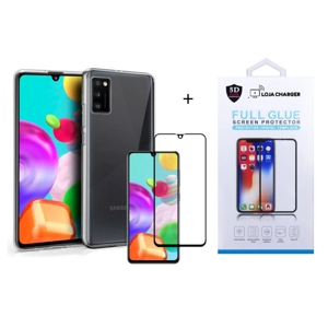 KIT Película de Vidro 11D Temperado + Capa Silicone Líquido LOJACHARGER para Samsung Galaxy A41- Transparente