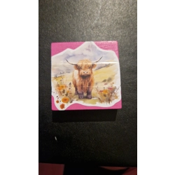 Highland cow fridge magnet, pink