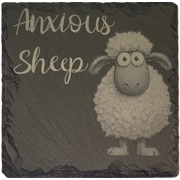 Slate Coaster: Anxious Sheep - Perfect Gift, Handmade, Laser‑Engraved - Lone Wolf Engraving