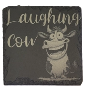 Slate Coaster: Laughing Cow - Perfect Gift, Handmade, Laser‑Engraved - Lone Wolf Engraving