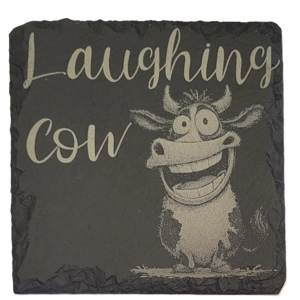 Slate Coaster: Laughing Cow - Perfect Gift, Handmade, Laser‑Engraved - Lone Wolf Engraving