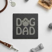 Slate Coaster: Dog Dad - Perfect Gift, Handmade, Laser‑Engraved - Lone Wolf Engraving