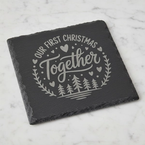 Our First Christmas Together Engraved Slate Coaster - Sentimental Couples Xmas Gift