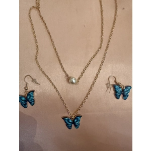 Blue butterfly earrings & necklace set