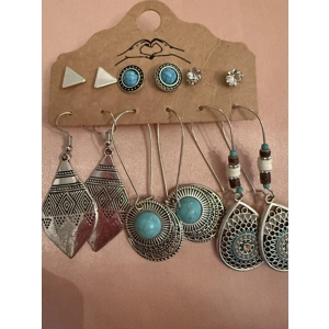 Six earrings turquoise & silver tone