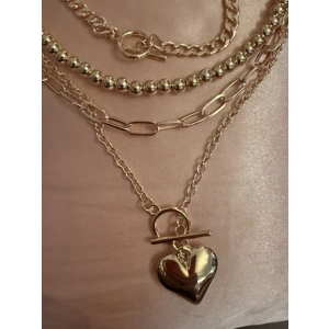 Four layered necklaces/golden tone(heart shaped pendant