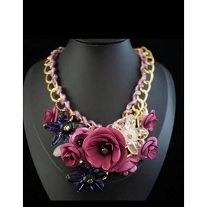 Big hot pink flowers necklace
