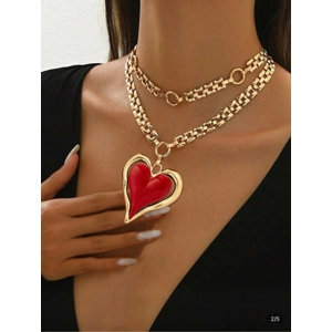 Big Red Heart layered/gold tone necklace