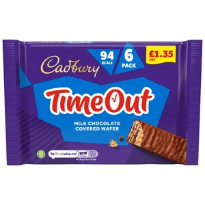 Cadbury Timeout Milk Chocolate Covered Wafer Biscuit Bars Muiltipack 108g (6 x 18g)