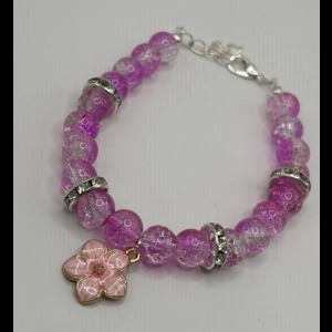Glass Bead Pink Flower Bracelet