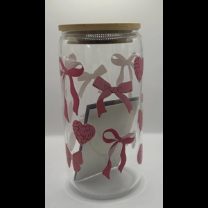 Bow & Heart Glass Cup 16oz