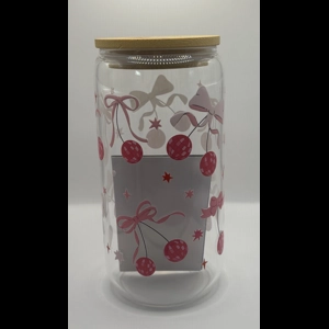 Pink Disco Cherry Glass Cup 16oz