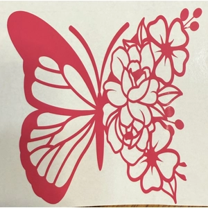 Hot Pink Butterfly with Flowers