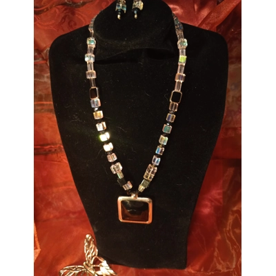 16" Square Pink/Black Necklace