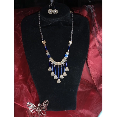 14.5" Blue Porcupine quills necklace and earrings