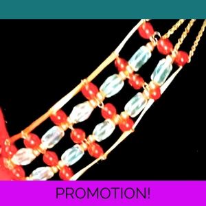 sku41  Choker Red glass Balls/Gold Bars